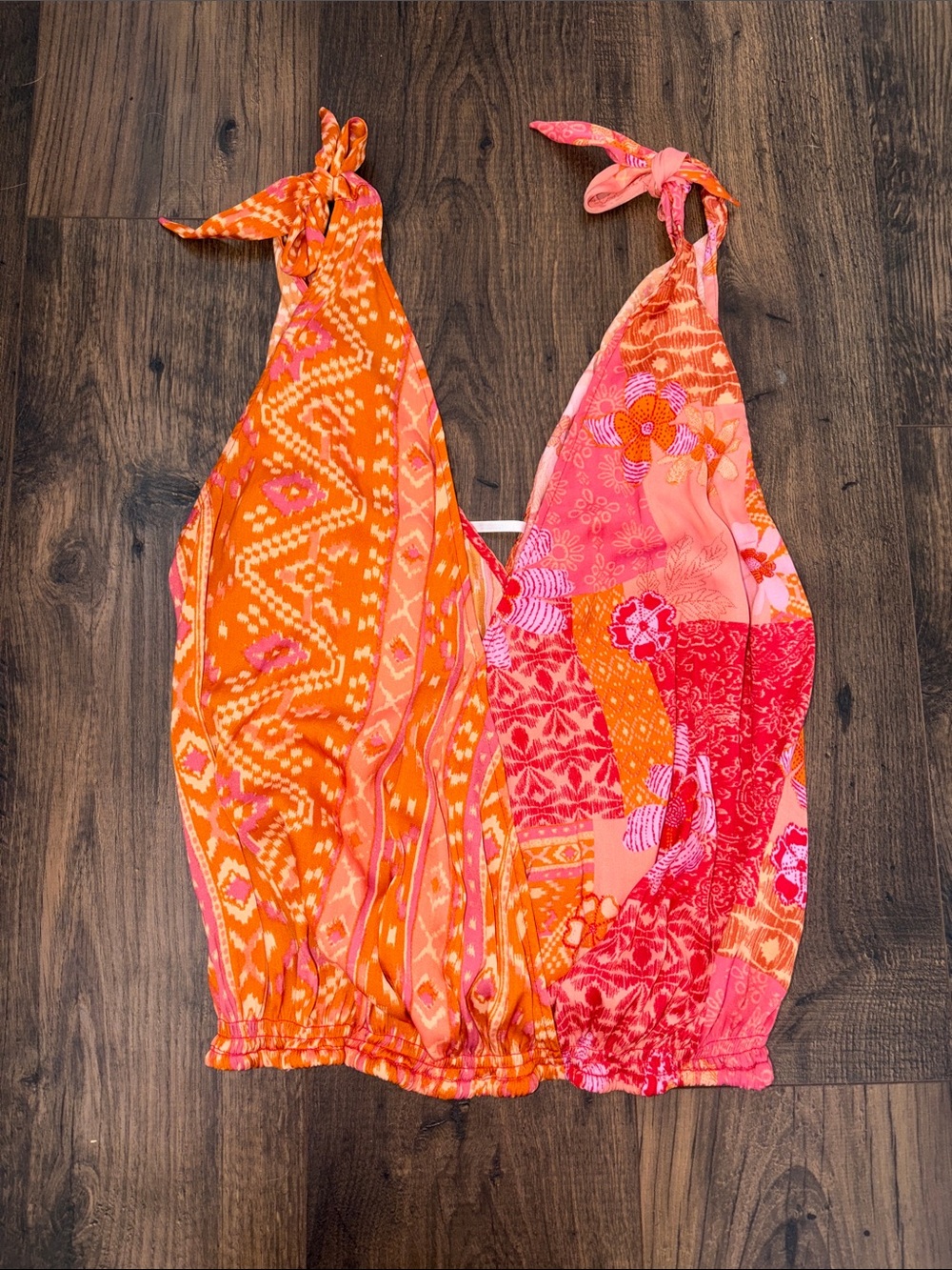 NWOT Free People Orange & Pink Patterned Top